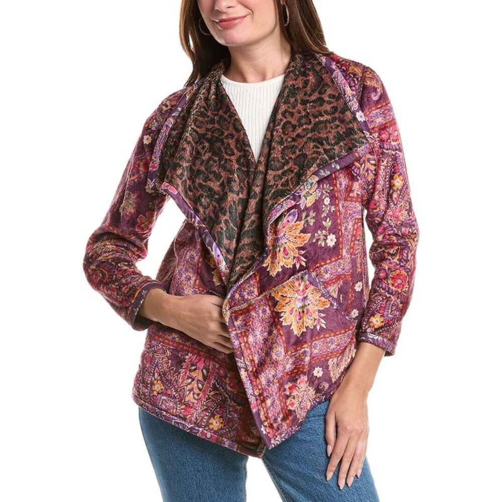 Johnny Was Womens  Petite Joan Wrap Binded Sherpa Reversible Jacket, Purple